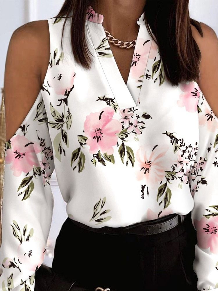 Print Stand Collar Floral Langermet Standard Bluse