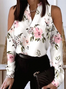 Print Stand Collar Floral Langermet Standard Bluse