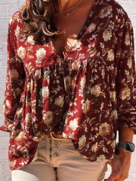 Print V-Hals Floral Standard Langermet Damebluse