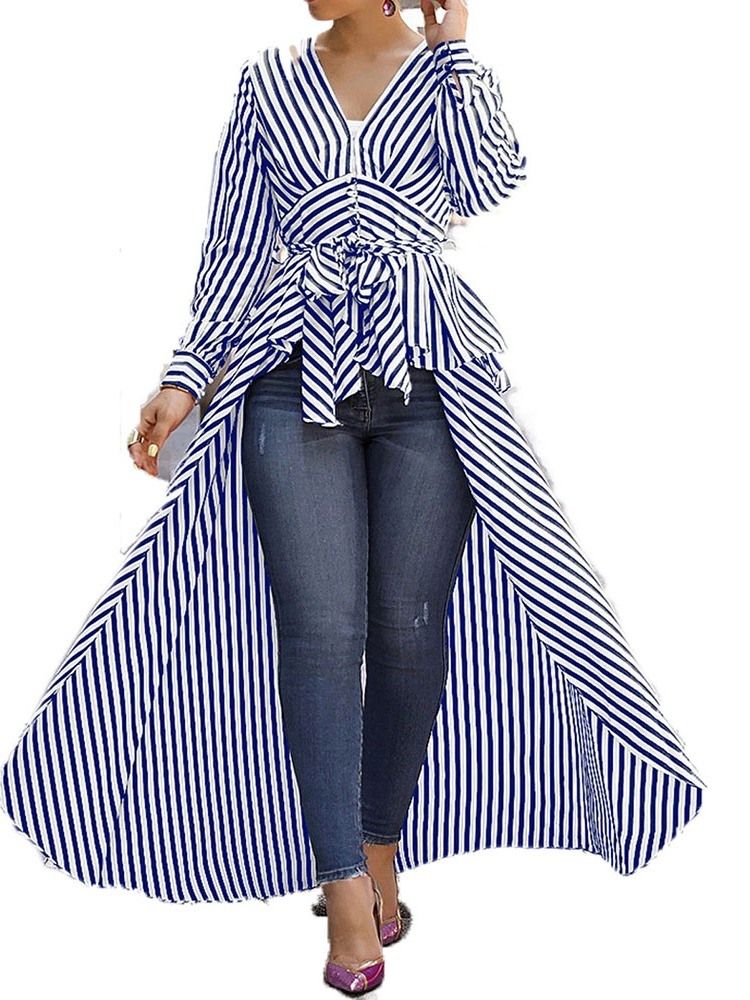 Seler Med V-Hals Stripe Lang Bluse