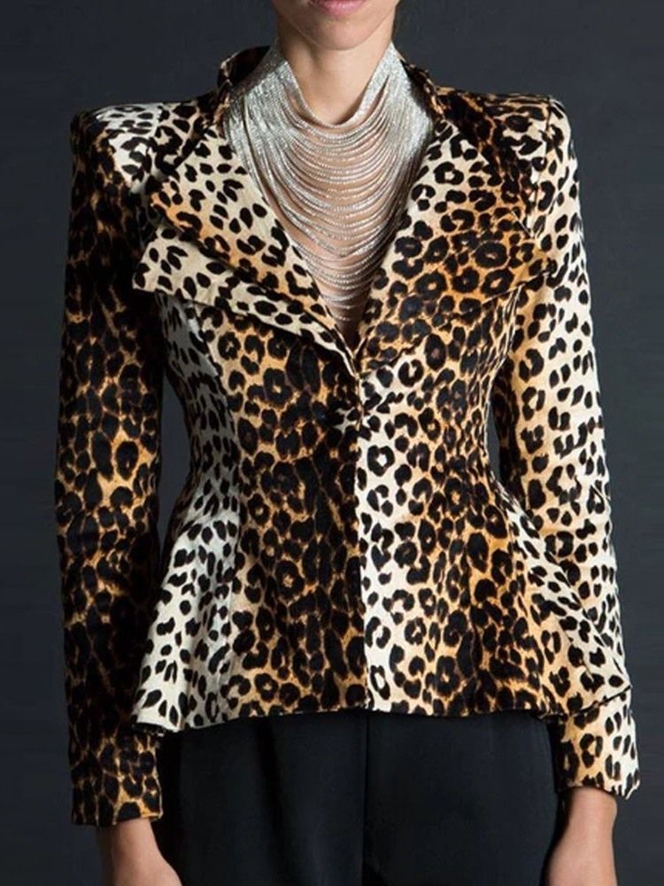 Sexy Leopard Langermet Bluse For Kvinner