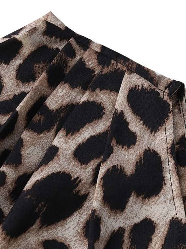 Skrå Krage Leopard Asymmetrisk Mellomlang Langermet Damebluse