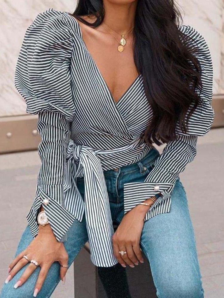 Stripe Langermet Standard Bluse