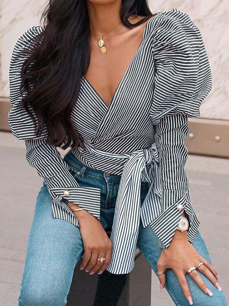 Stripe Langermet Standard Bluse