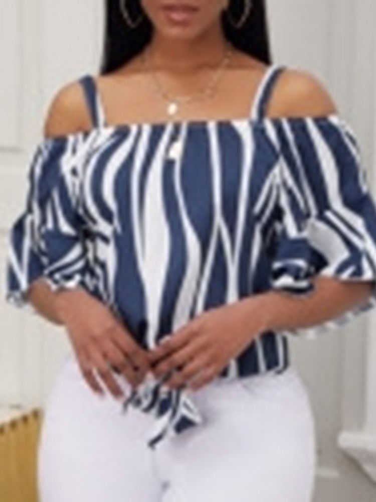 Stripe Print Half Sleeve Stripe Standard Bluse