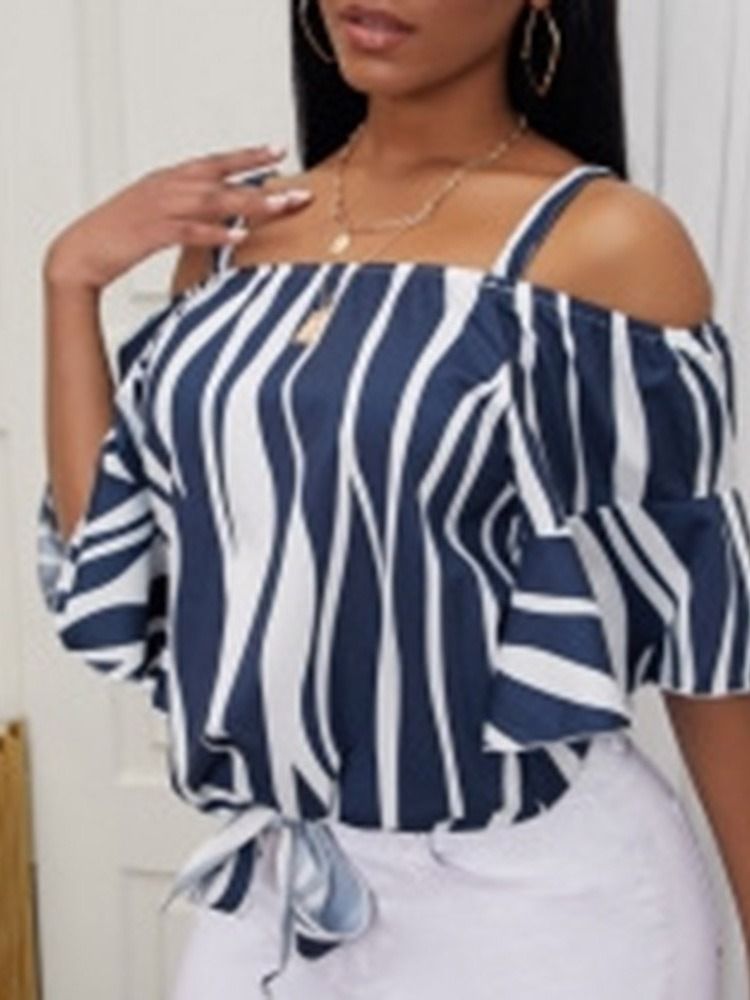 Stripe Print Half Sleeve Stripe Standard Bluse