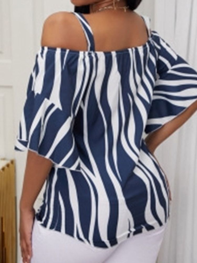 Stripe Print Half Sleeve Stripe Standard Bluse