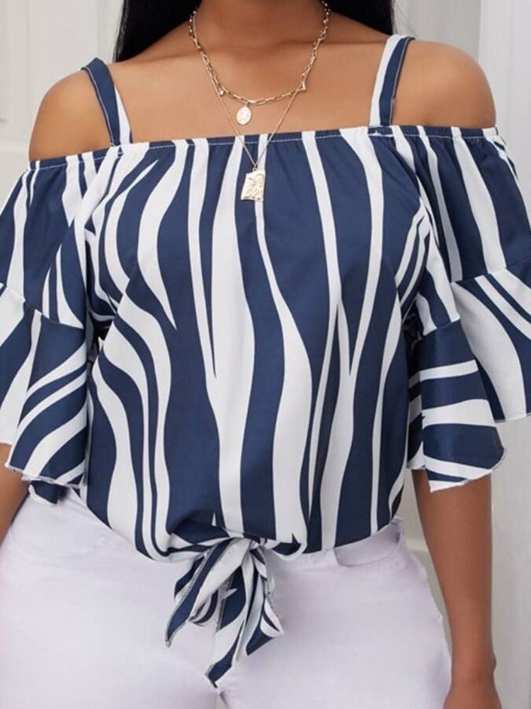 Stripe Print Half Sleeve Stripe Standard Bluse