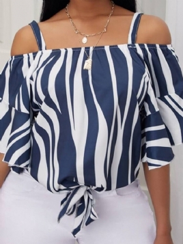 Stripe Print Half Sleeve Stripe Standard Bluse