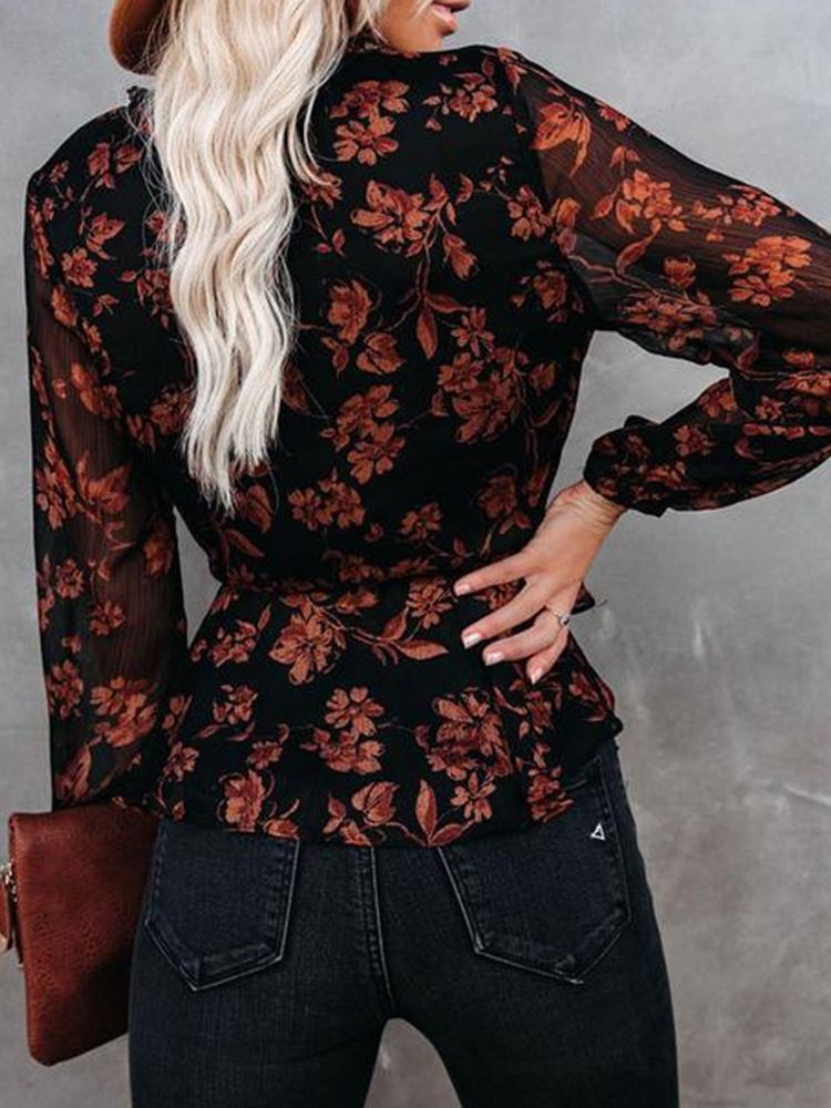 Vanlig Blomsterblouse Med Lange Ermer Standard Damebluse