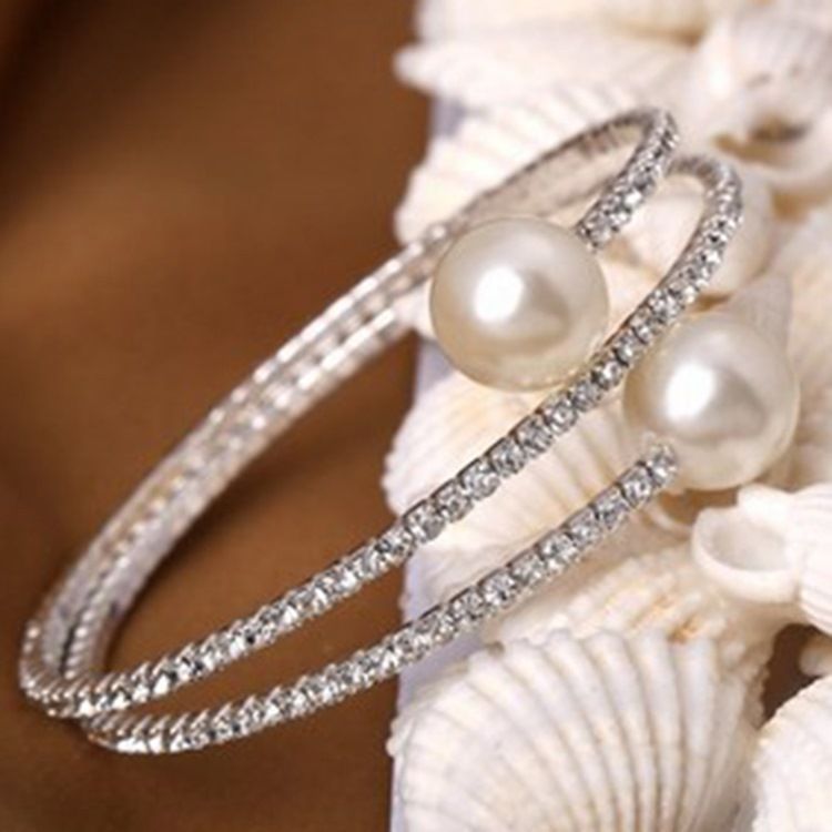 Full Rhinestone Pearls Innlagt Armbånd