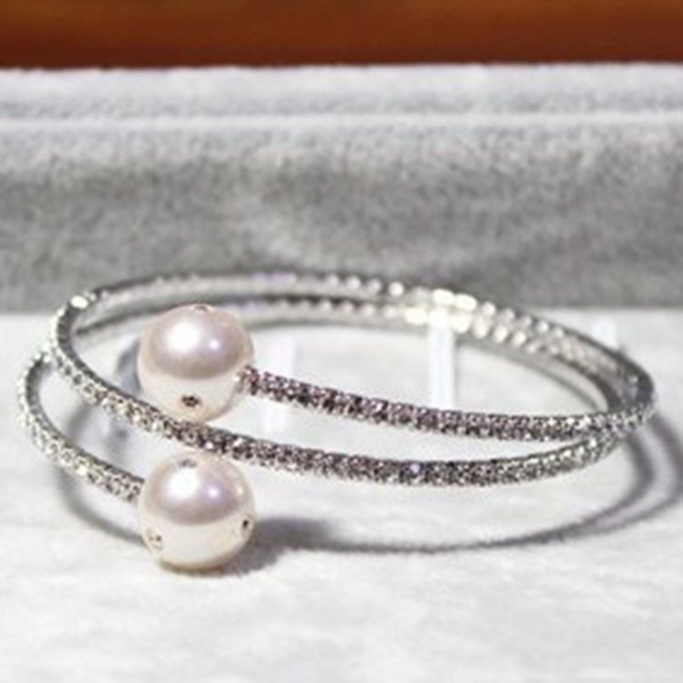 Full Rhinestone Pearls Innlagt Armbånd