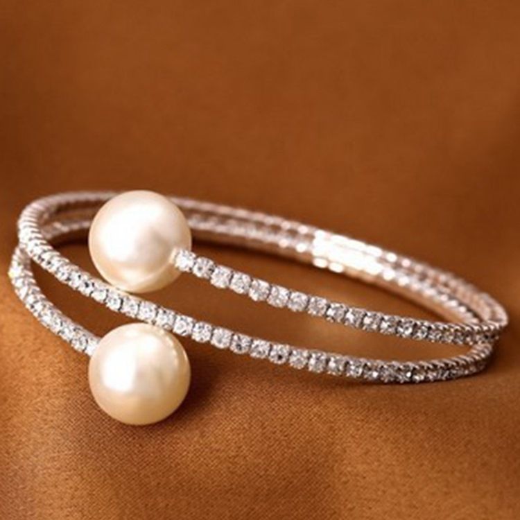 Full Rhinestone Pearls Innlagt Armbånd