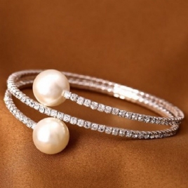 Full Rhinestone Pearls Innlagt Armbånd