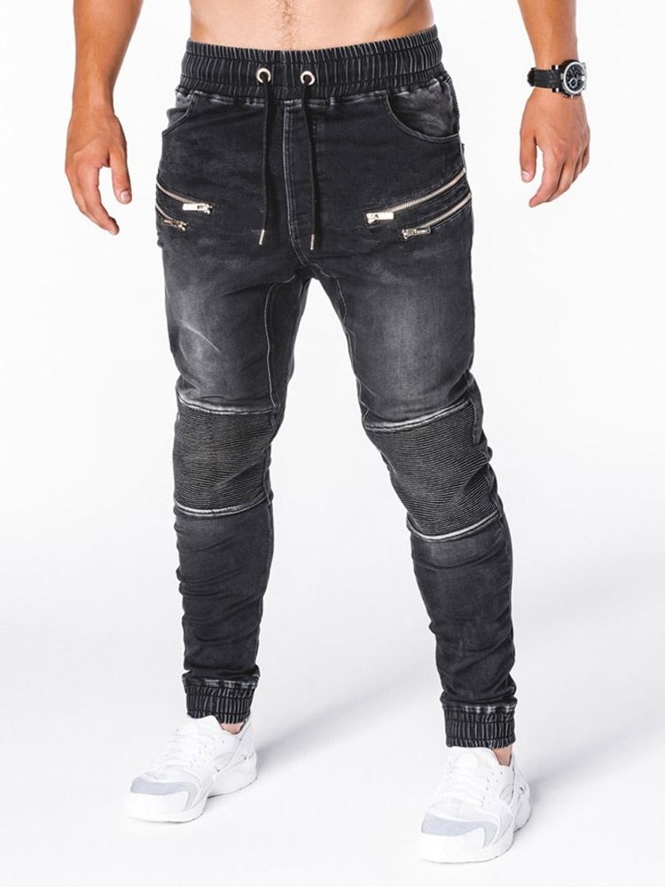 Blyant Bukser Slitt Mid Midje Hip Hop Menn Jeans