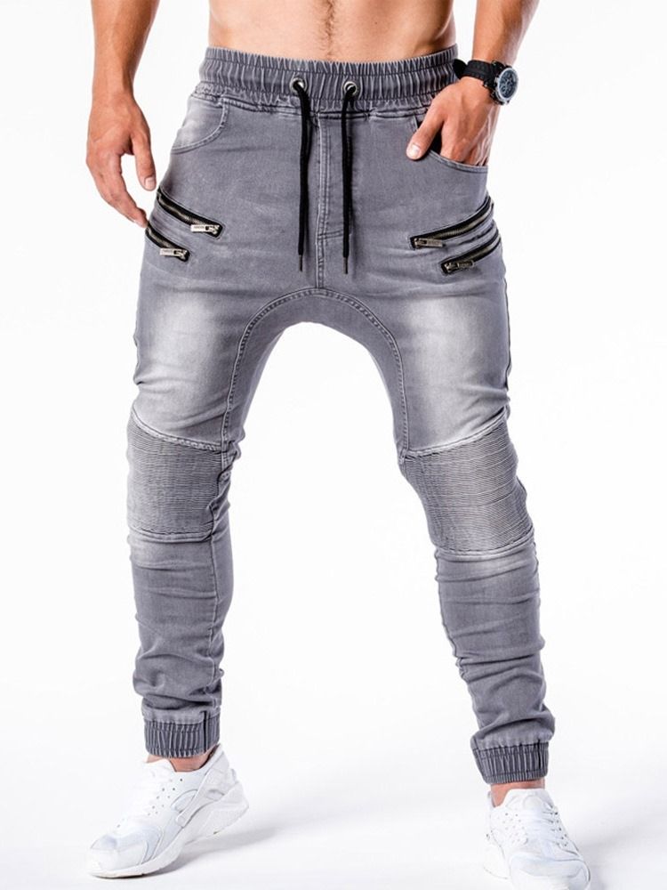 Blyant Bukser Slitt Mid Midje Hip Hop Menn Jeans