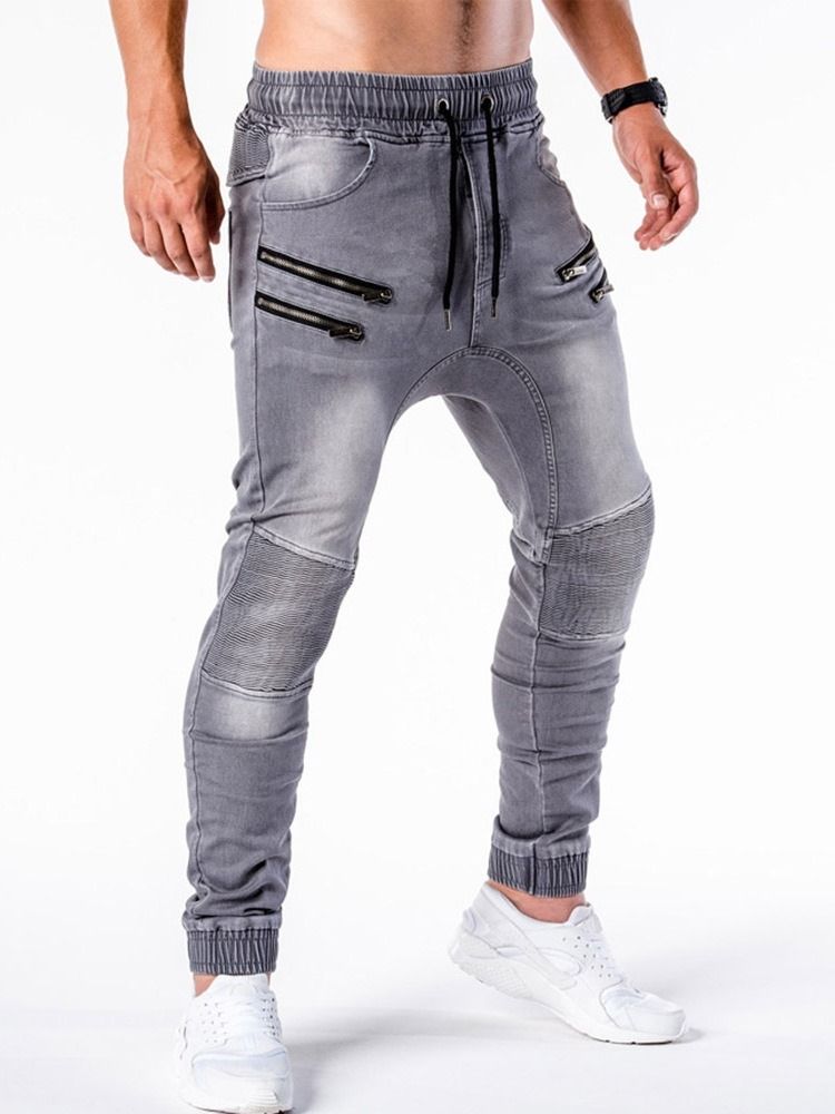 Blyant Bukser Slitt Mid Midje Hip Hop Menn Jeans