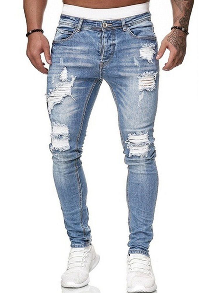 Blyantbukse Enkelt Hull Midt Midje Jeans For Europeisk Mote