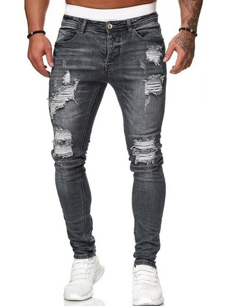 Blyantbukse Enkelt Hull Midt Midje Jeans For Europeisk Mote