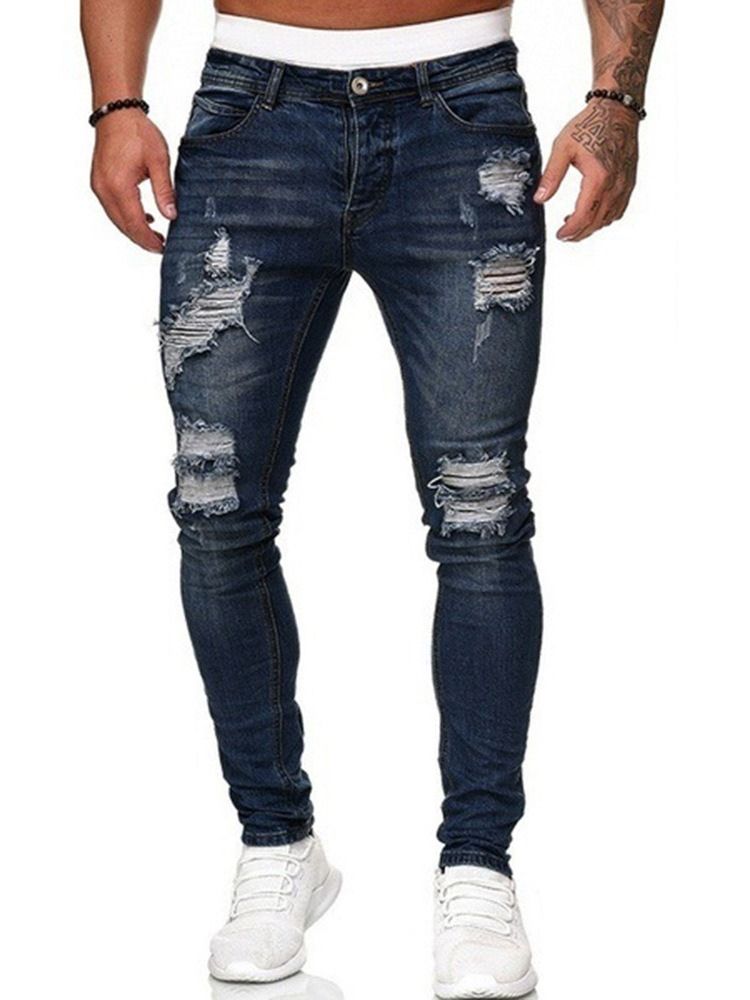 Blyantbukse Enkelt Hull Midt Midje Jeans For Europeisk Mote