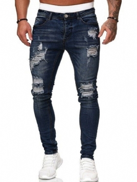 Blyantbukse Enkelt Hull Midt Midje Jeans For Europeisk Mote