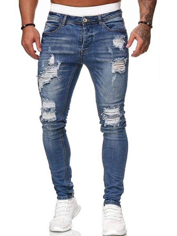 Blyantbukse Hull Vanlig Midje Glidelås Herrejeans