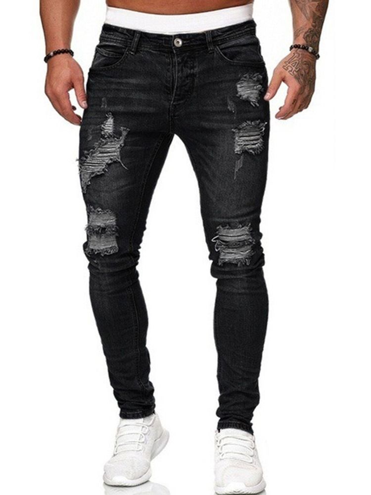 Blyantbukse Hull Vanlig Midje Glidelås Herrejeans