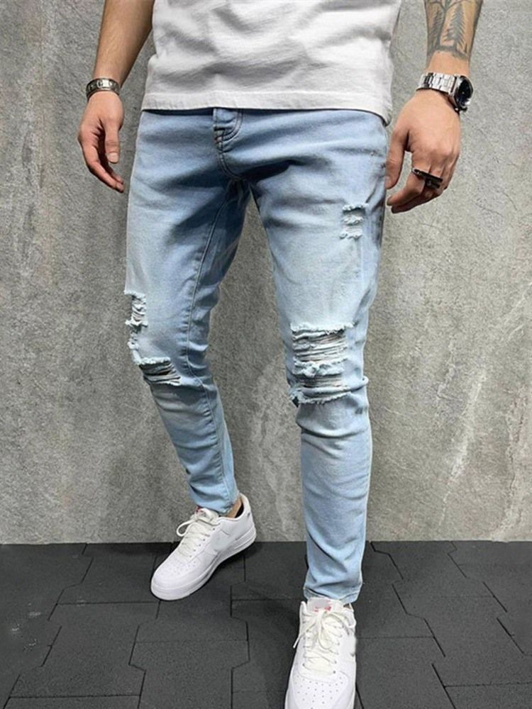 Blyantbukser Glidelås Casual Glidelås Full Lengde Jeans For Menn