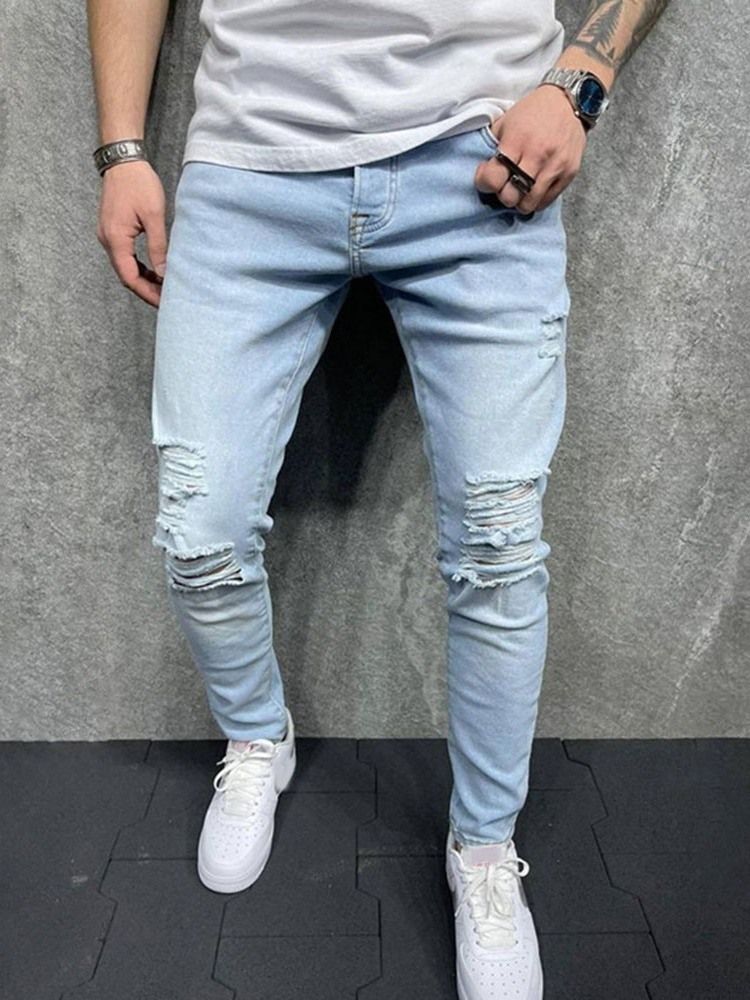 Blyantbukser Glidelås Casual Glidelås Full Lengde Jeans For Menn