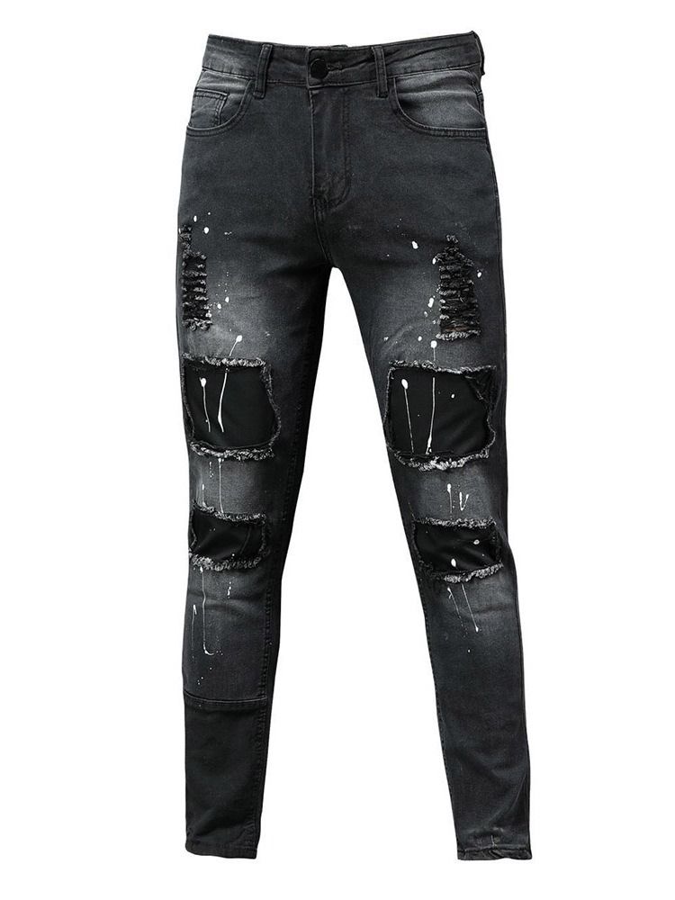 Blyantbukser Paint Splatters Mid Waist Europeiske Jeans