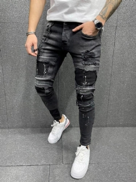 Blyantbukser Paint Splatters Mid Waist Europeiske Jeans