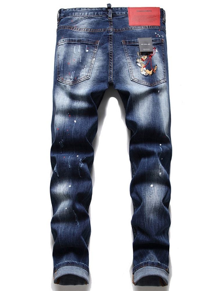 Bokstavlommeknapp Hip Hop Menns Jeans