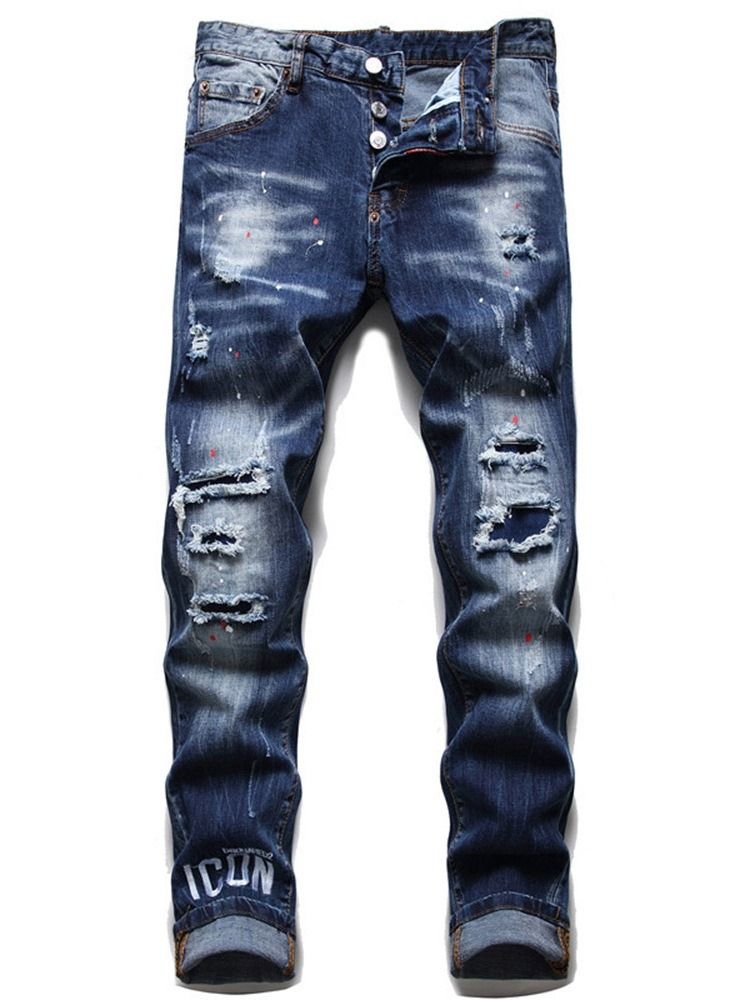 Bokstavlommeknapp Hip Hop Menns Jeans