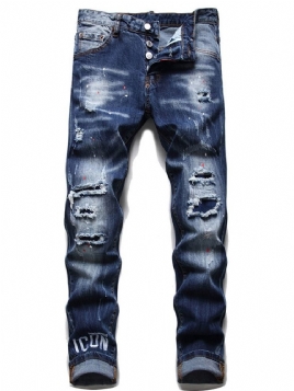 Bokstavlommeknapp Hip Hop Menns Jeans