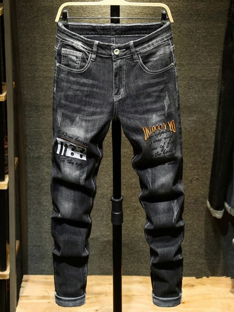 Brev Lomme Glidelås Mid Waist Menns Jeans