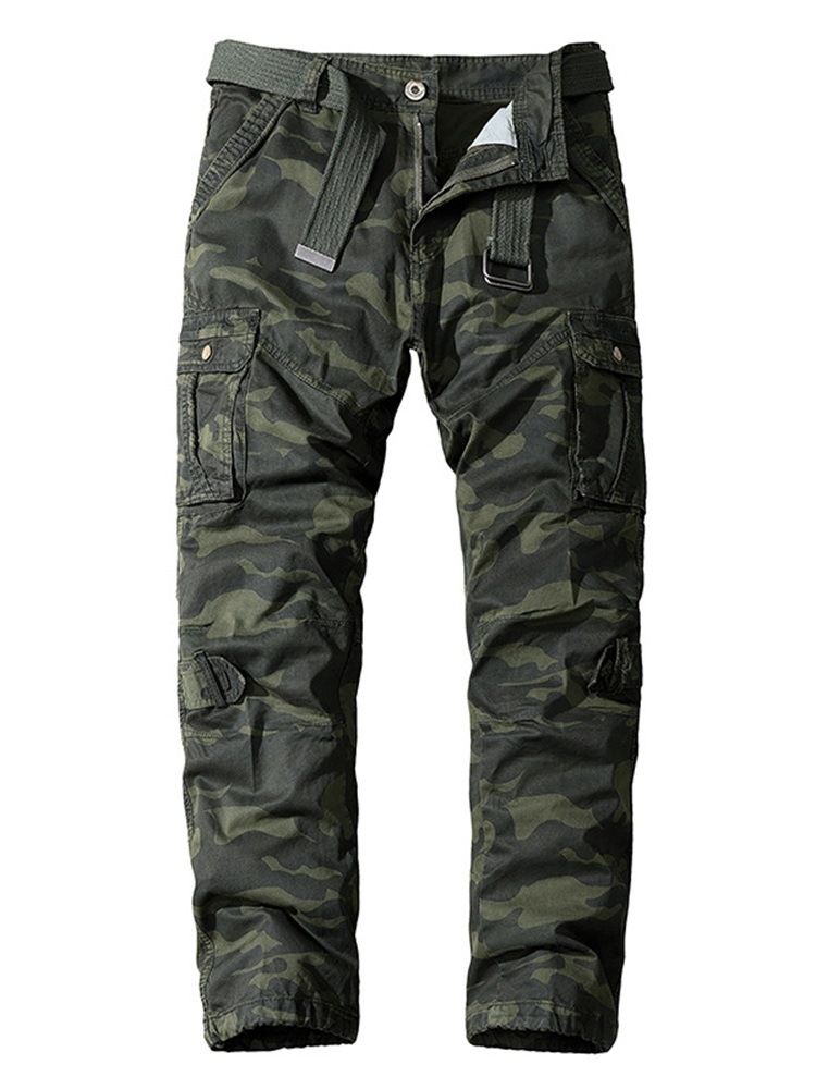 Camouflage Print Mid Waist Glidelås Casual Bukser