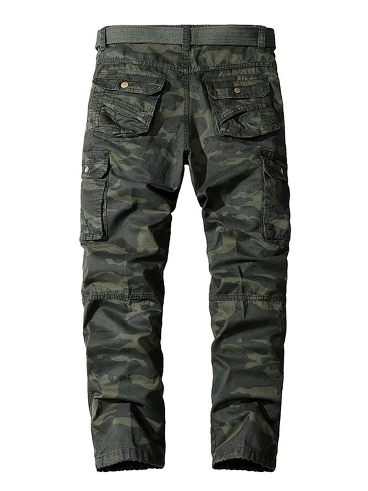 Camouflage Print Mid Waist Glidelås Casual Bukser