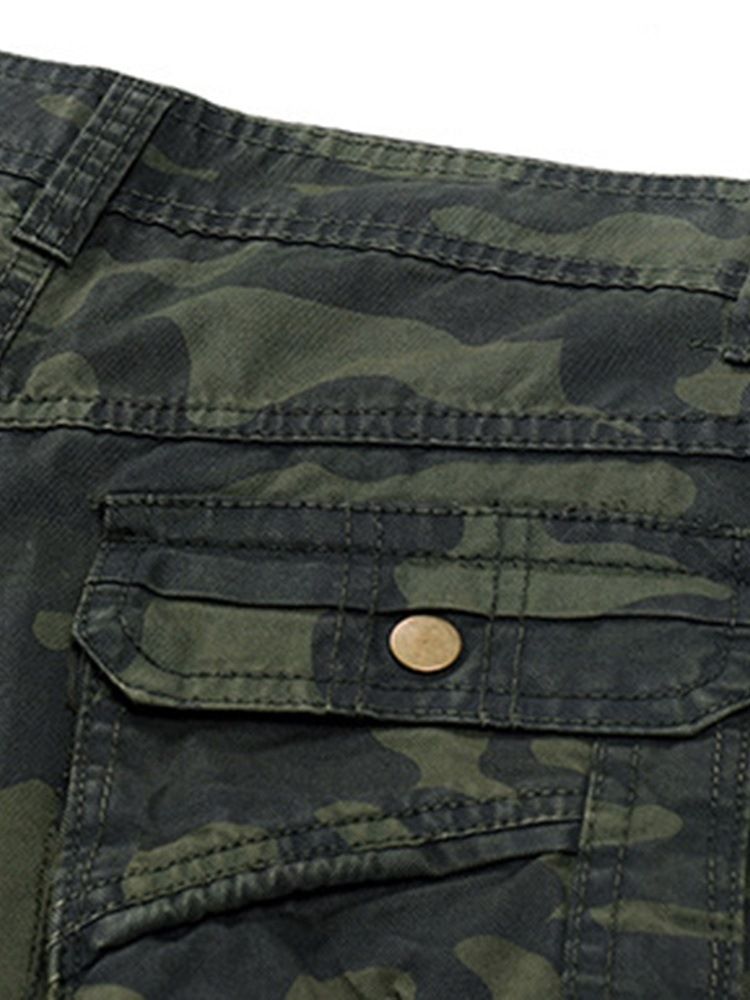 Camouflage Print Mid Waist Glidelås Casual Bukser