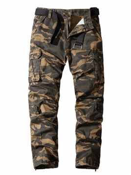 Camouflage Print Mid Waist Glidelås Casual Bukser