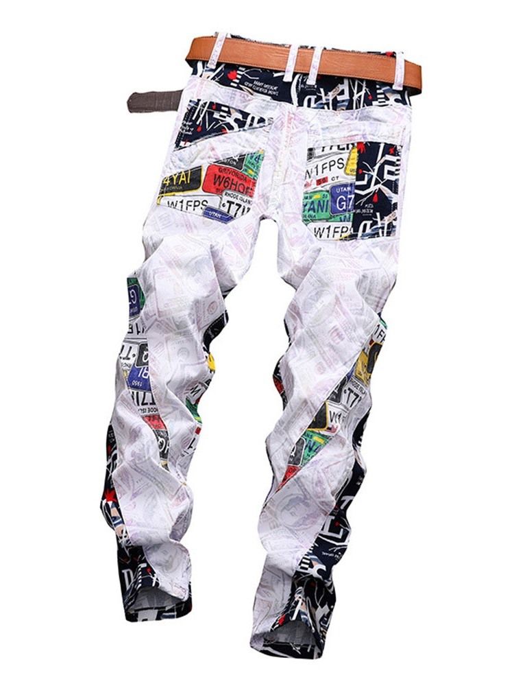 Color Block Straight Patchwork European Mid Waist Jeans