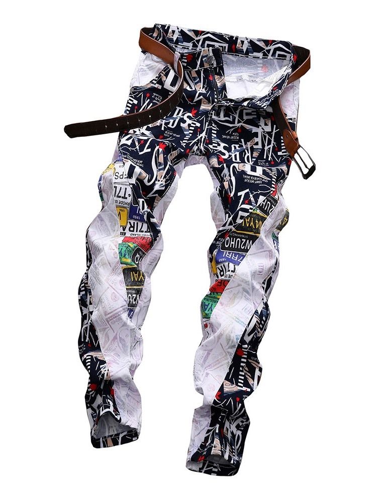 Color Block Straight Patchwork European Mid Waist Jeans