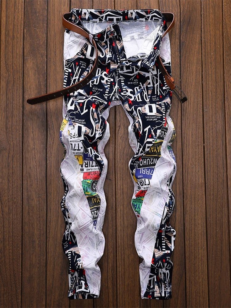 Color Block Straight Patchwork European Mid Waist Jeans