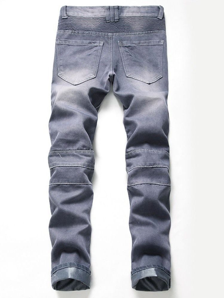 Ensfarget Plissert Slanke Jeans For Menn