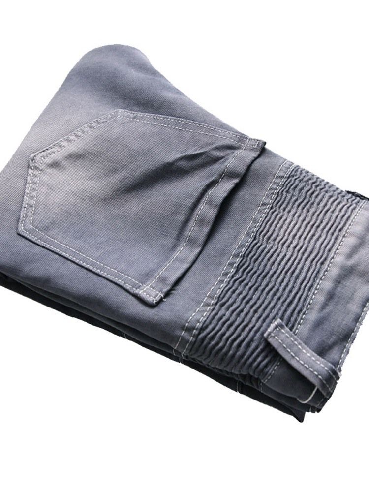 Ensfarget Plissert Slanke Jeans For Menn