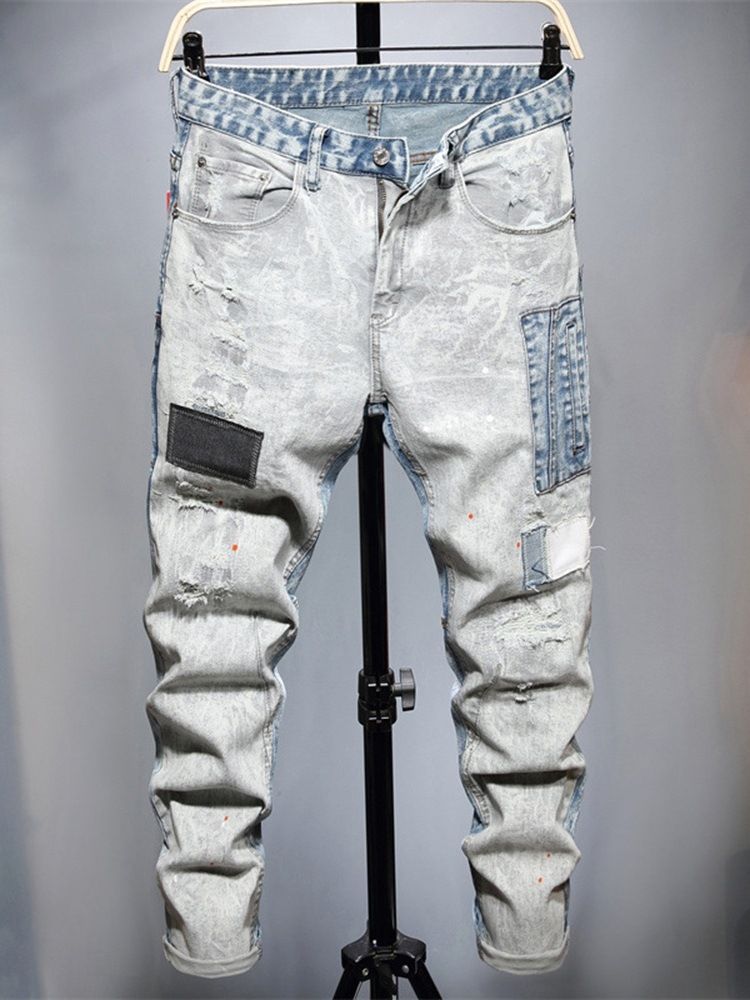 Fargeblokk Slitte Blyantbukser Casual Zipper Jeans