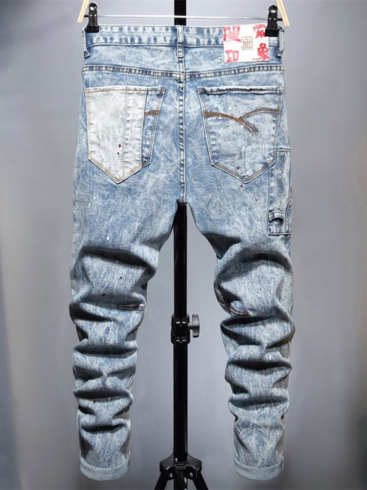 Fargeblokk Slitte Blyantbukser Casual Zipper Jeans