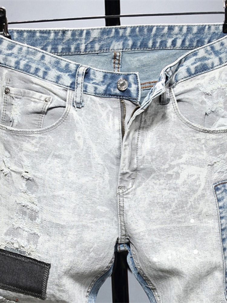 Fargeblokk Slitte Blyantbukser Casual Zipper Jeans