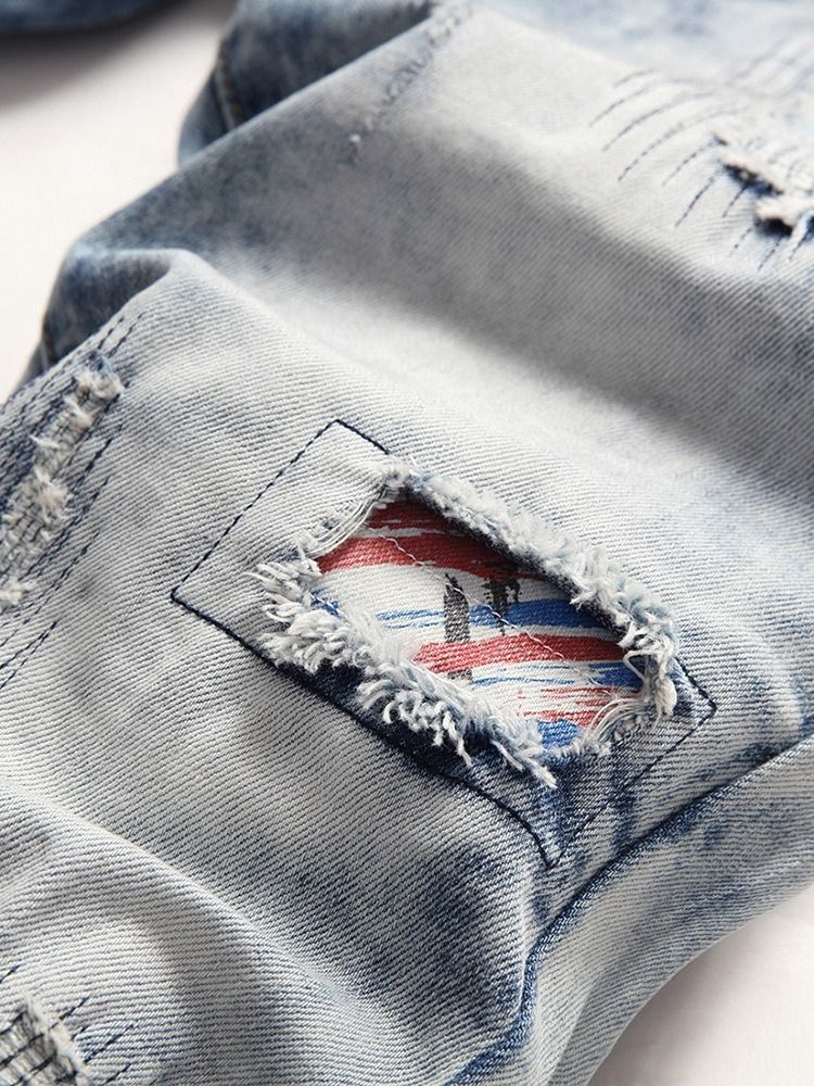 God Kvalitet Slitte Jeans Med Rett Midje Glidelås