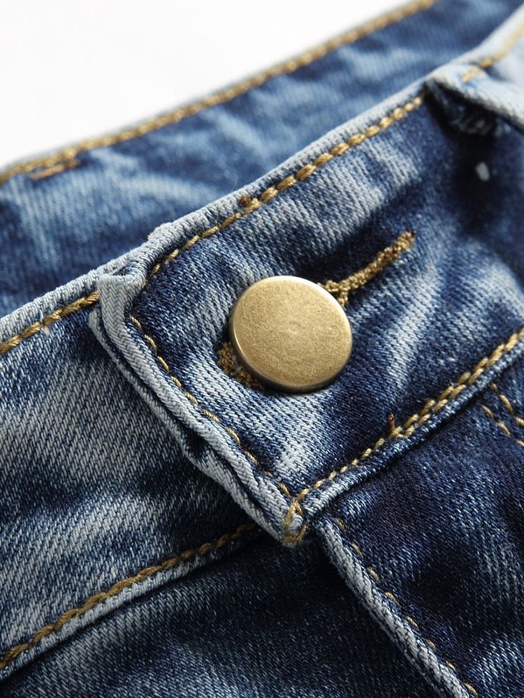 God Kvalitet Slitte Jeans Med Rett Midje Glidelås