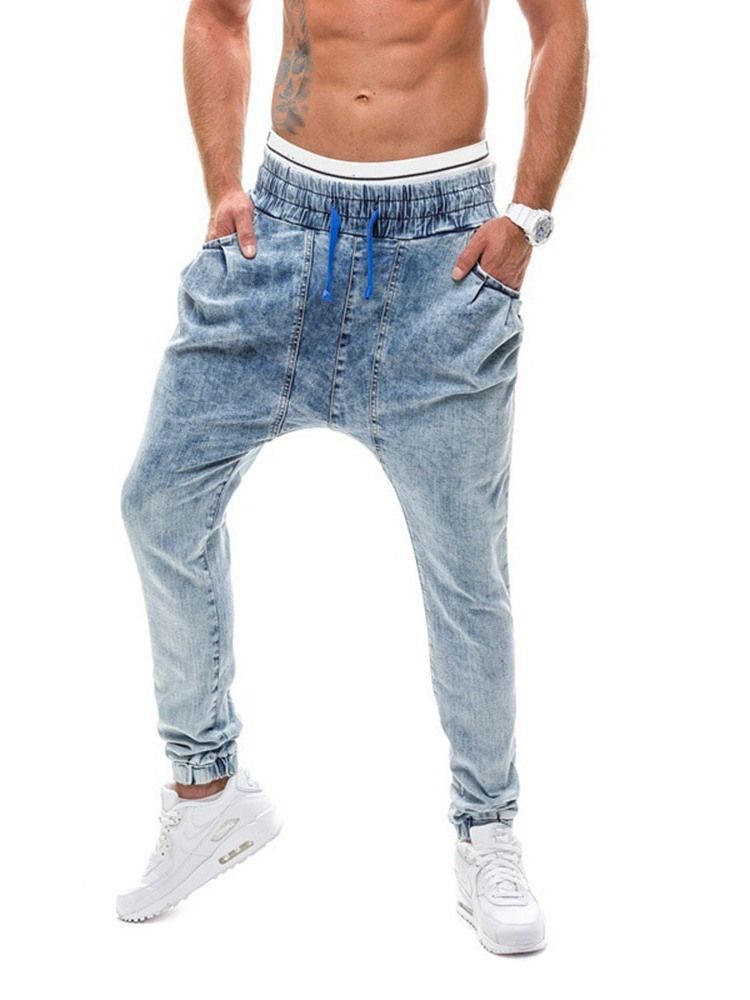 Gradient Straight Mid Waist Lace-Up Menns Jeans